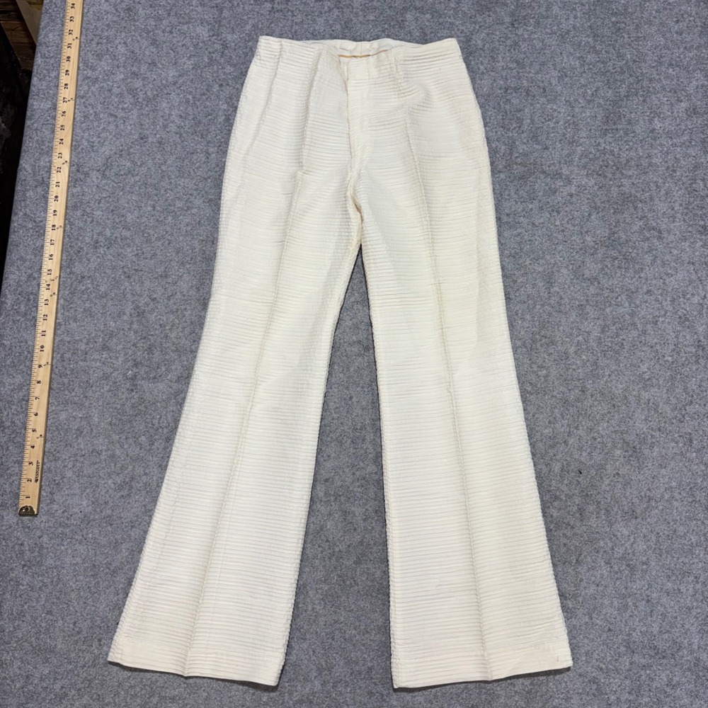 Vintage h.i.s for her Cream Horizontal Ribbed Flare Leg Pants High Rise 29x30